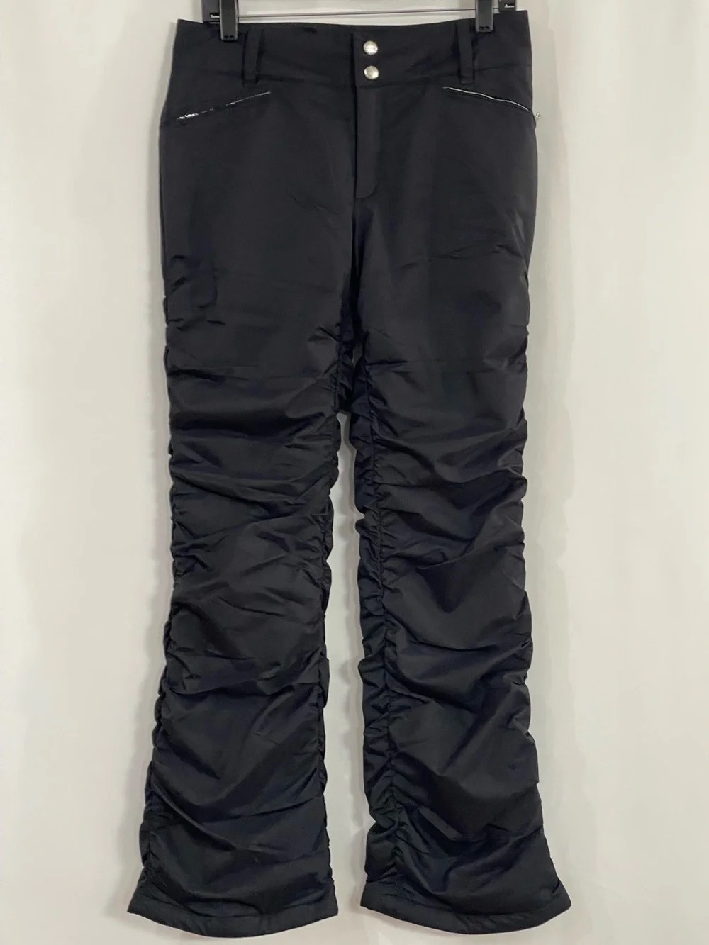 Women's Black Straight-Leg Ruched Snow Pants